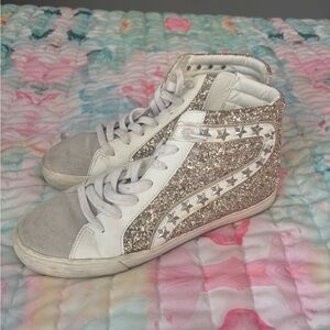 Vintage Havana Glitter High-Top Women's Sneakers - White and Gold